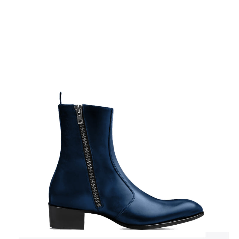 Side Zip Boot - Blue Leather