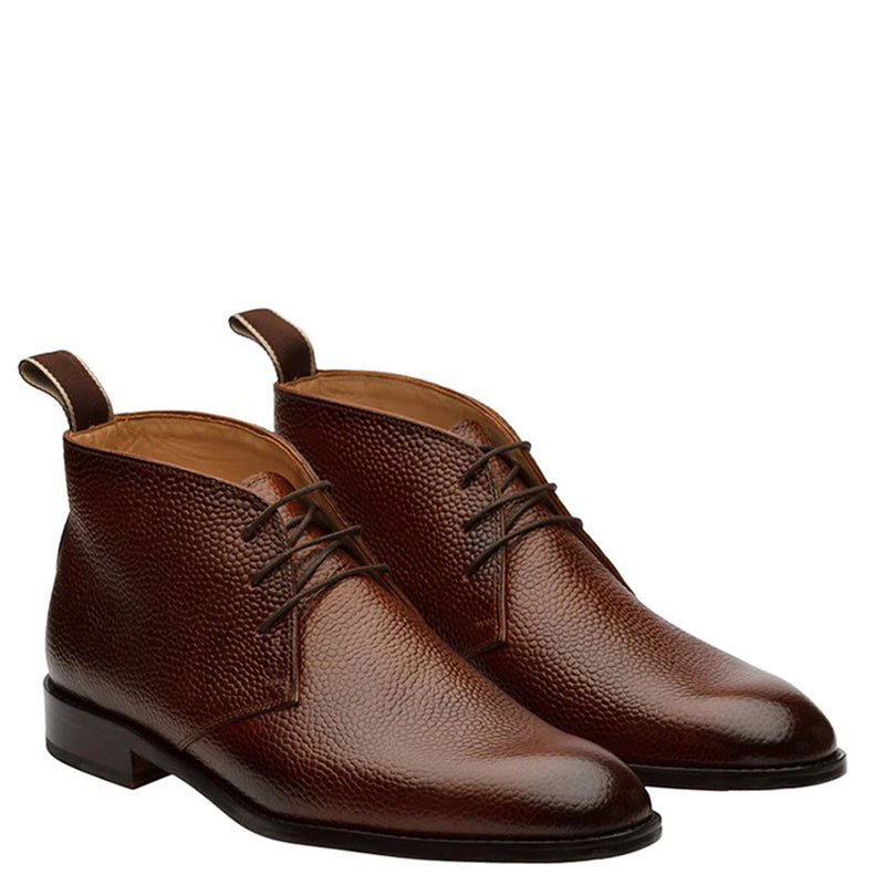 Handmade Solid Leather Grain Chukkas Boot Brown