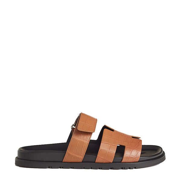 Croco Leather Luxury Sandals - Tan