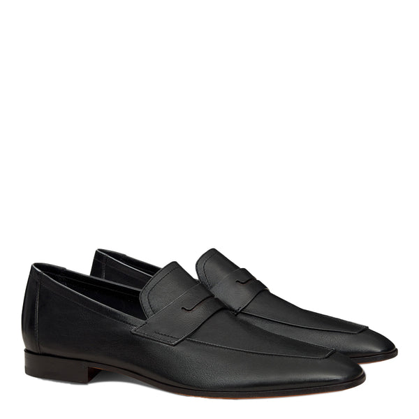 Men Handmade Plain Leather Loafer - Black