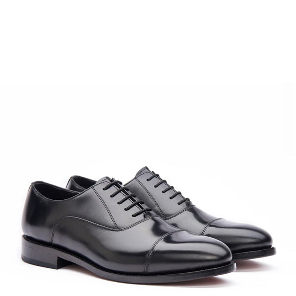Classic Design Leather Cap Toe Oxford Shoes - Black