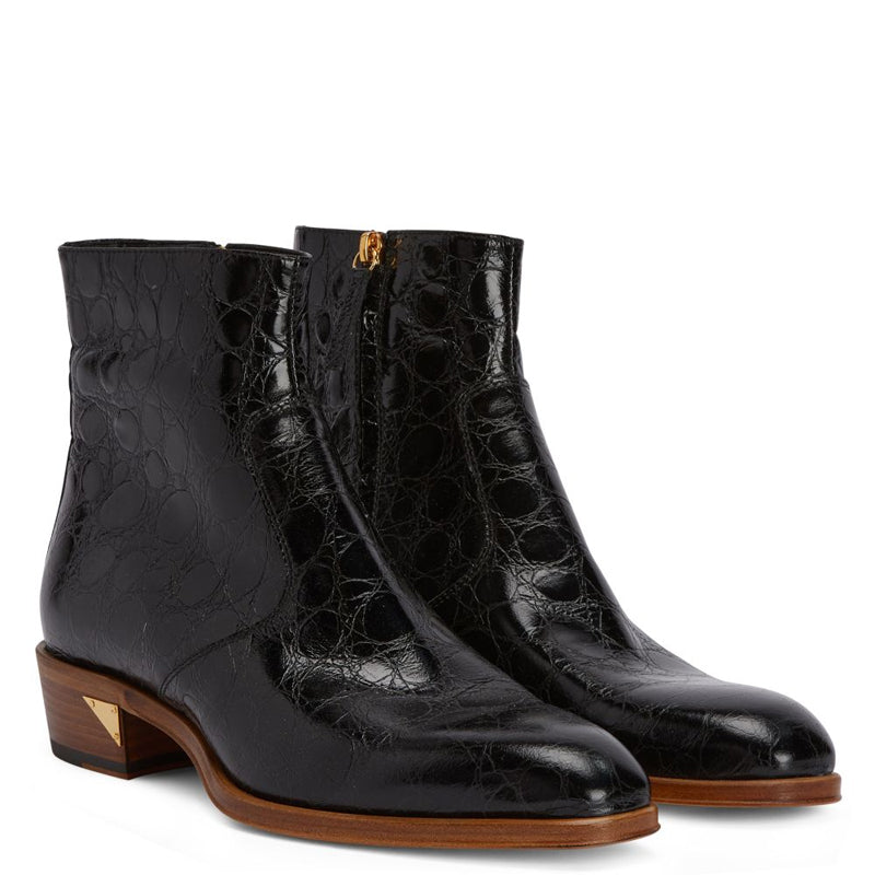 Croco Print Leather Chelsea High Ankle Boots