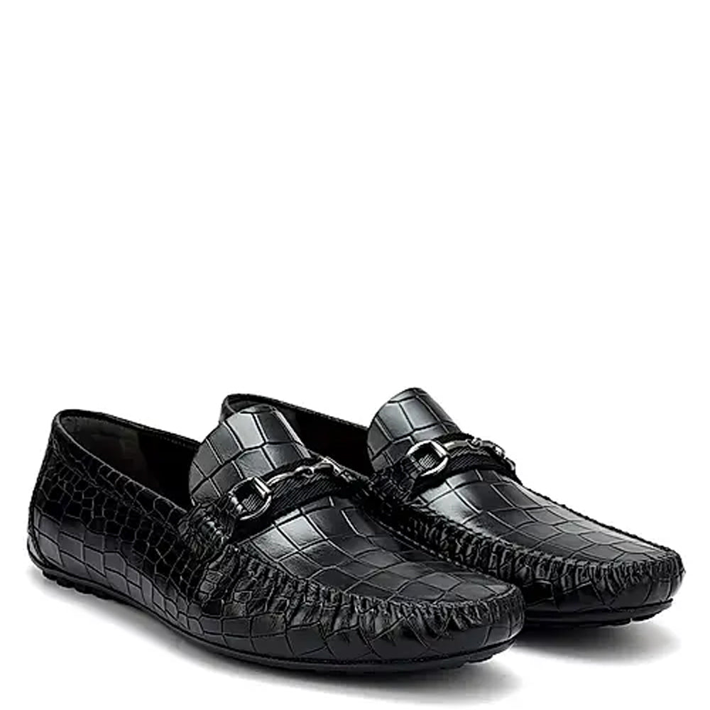 Croco Textured Leather Moccasins Driving Loafer