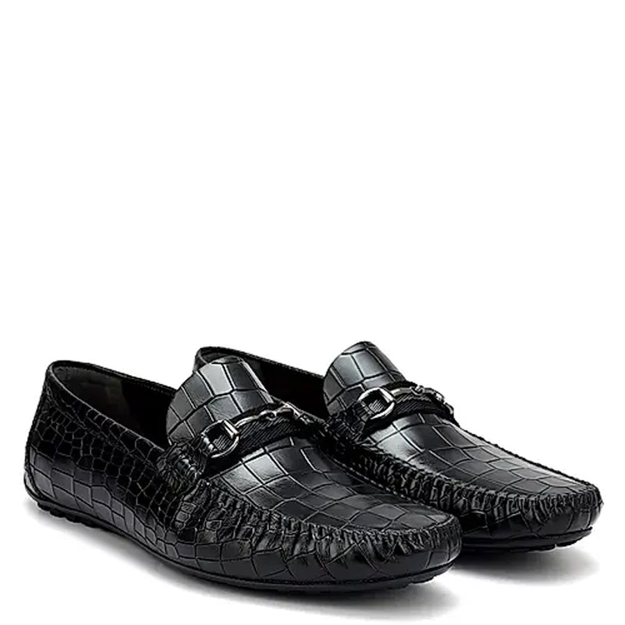 Croco Textured Leather Moccasins Driving Loafer