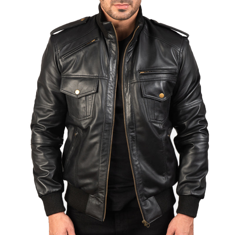 Agent Shadow Leather Bomber Jacket For Men