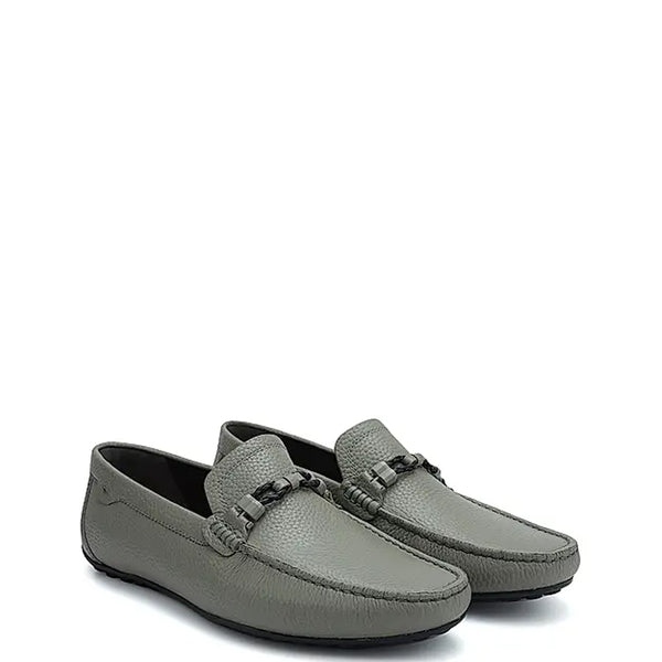 Men Textured Leather Driving Loafer - Olive Green