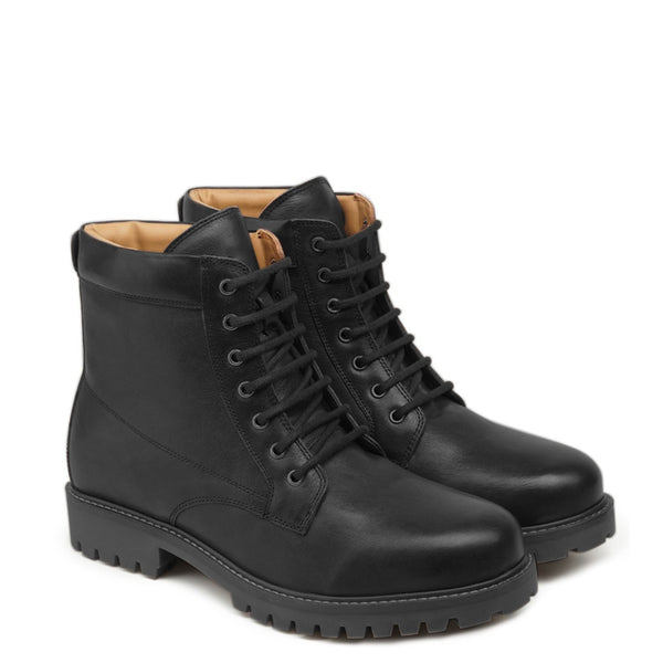 Classic Leather Lace Up Ankle Boot - Black
