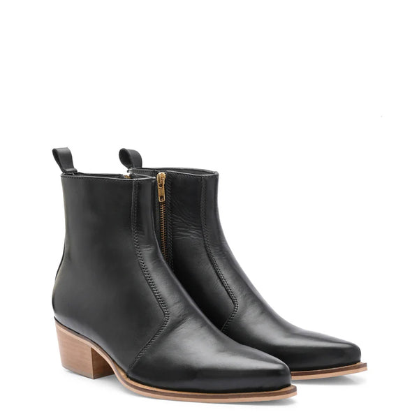 Polished Leather High Heel Side Zipper Boot