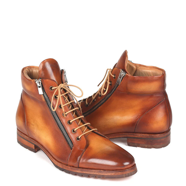 Men Custom Handmade Leather Side Zipper Ankle Boot - Tan