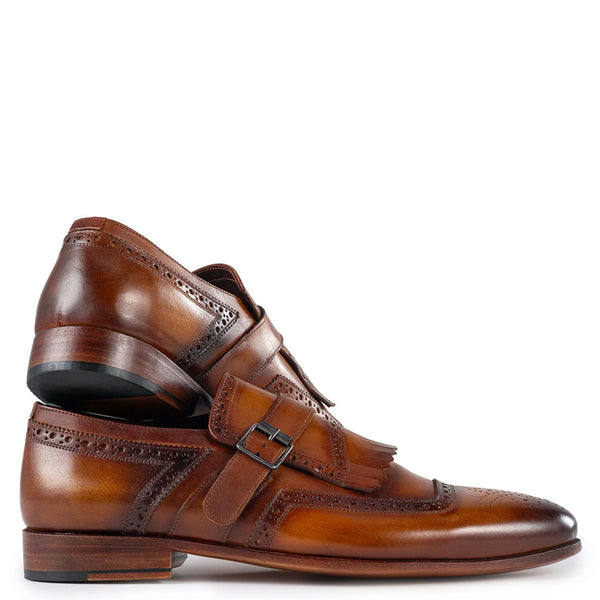 Men Captoe Leather Single Monkstraps Tan Shoe