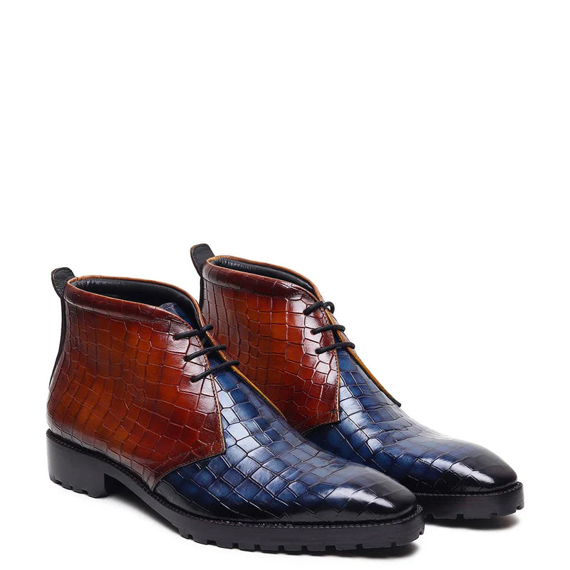 Patina Croco Dual Tone Leather Chukkas Boots