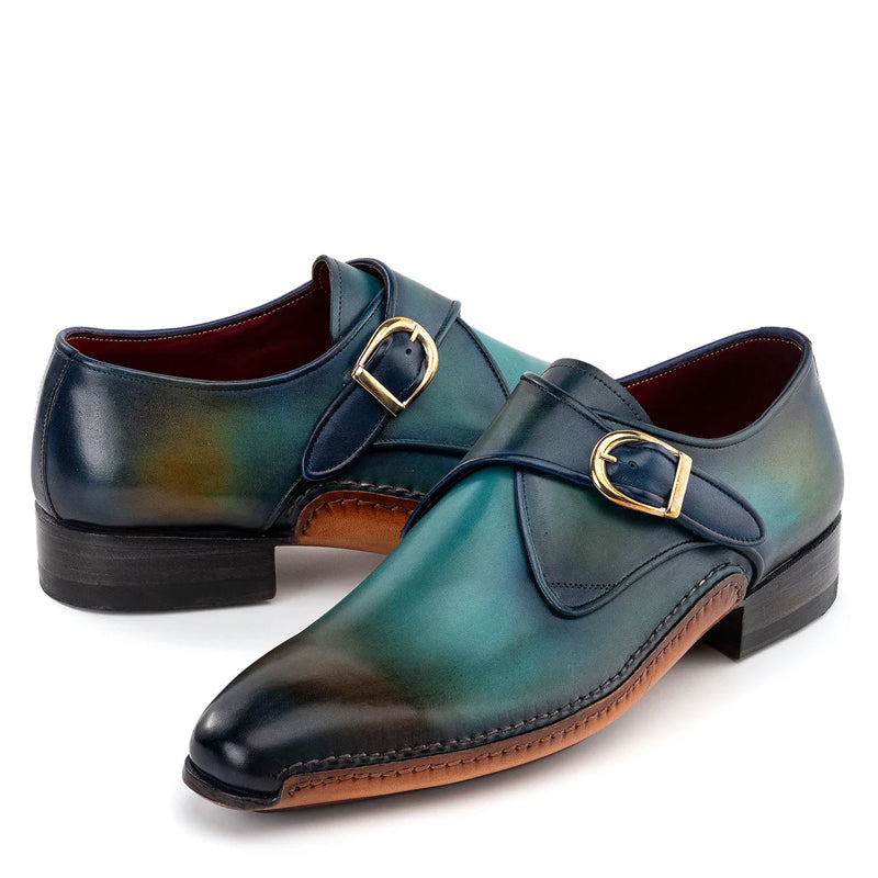 Men Solid Leather Single Monkstrap Shoes