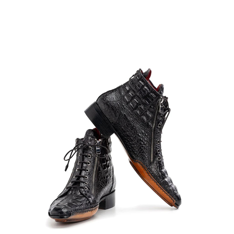 Men Crocodile Textured Leather Ankle Zipper Boots