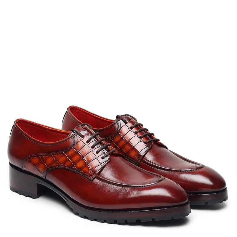 Croco Textured Pattern Leather Derby Shoes