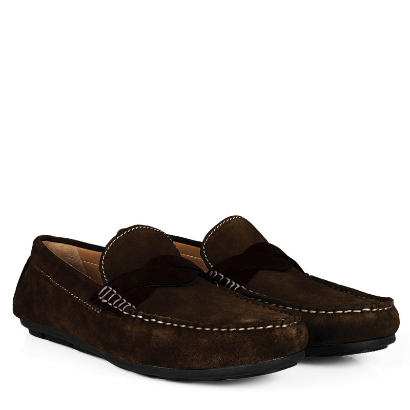 Penny Suede Cross Strap Leather Loafers