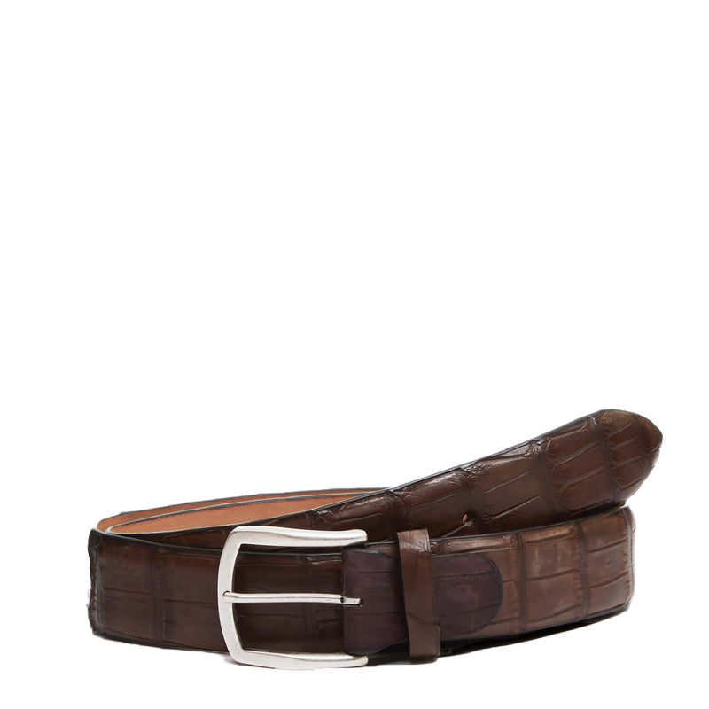 Men Croc Leather Belt With Silver Buckle