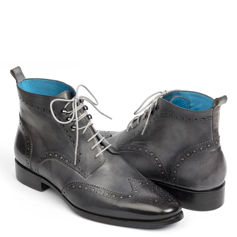 Men Dual Tone Leather Wingtip Ankle Burgundy Boot