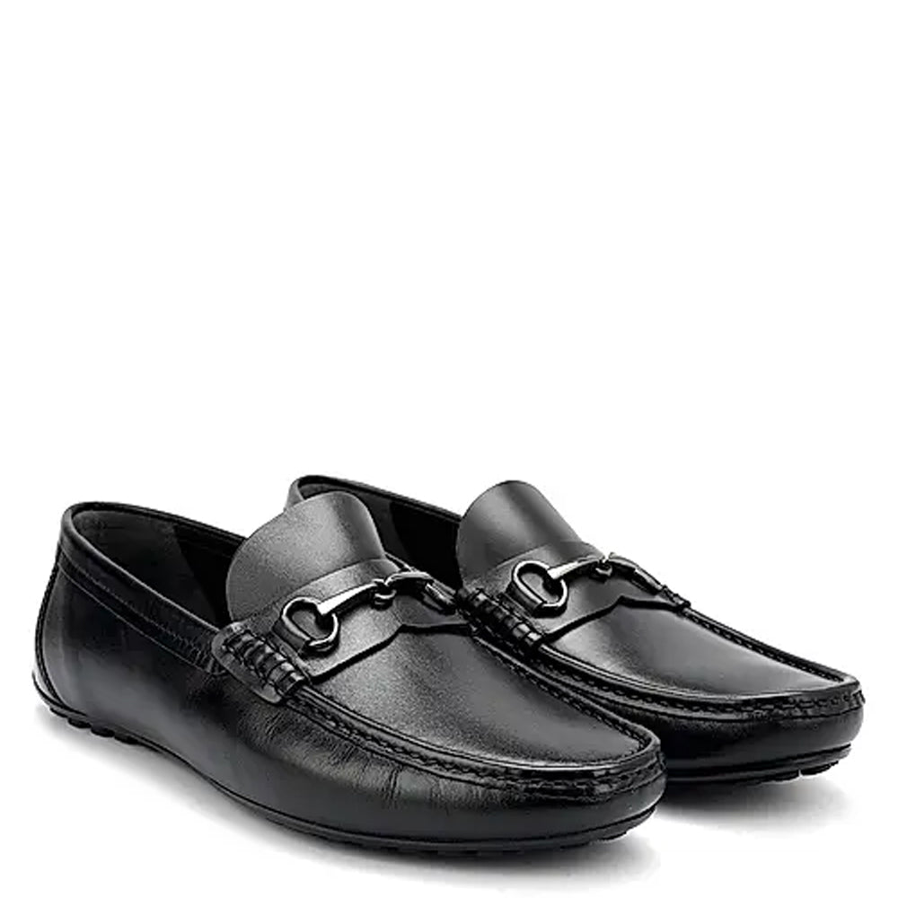 Men Solid Leather Buckled Formal Loafers