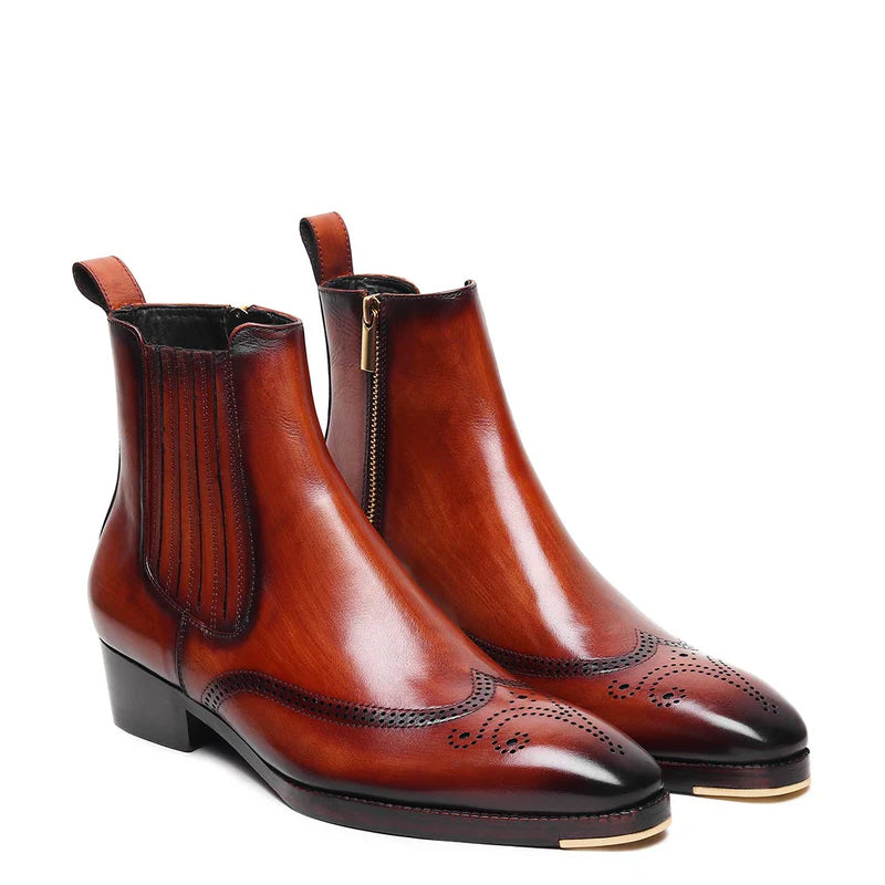 Leather Wingtip Chelsea Boots