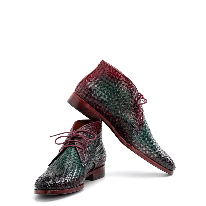 Handmade Woven Leather Chukkas Boots For Men