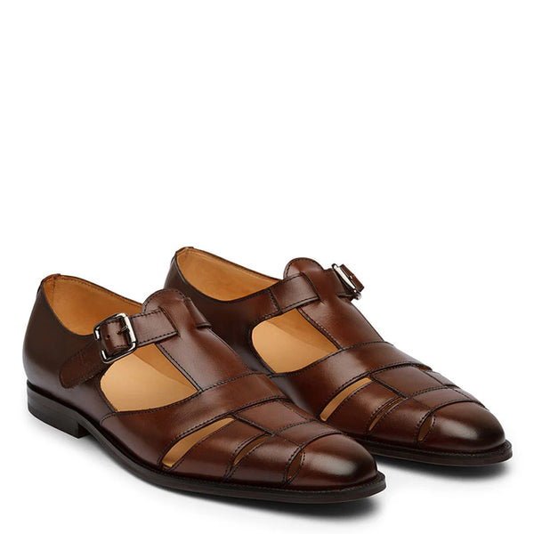 Men Handmade Leather Peshawari Comfort Sandals - Brown