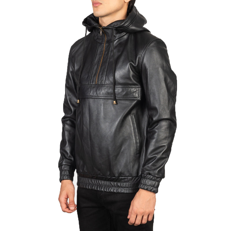 Kenton Hooded Leather Pullover Jacket For Men