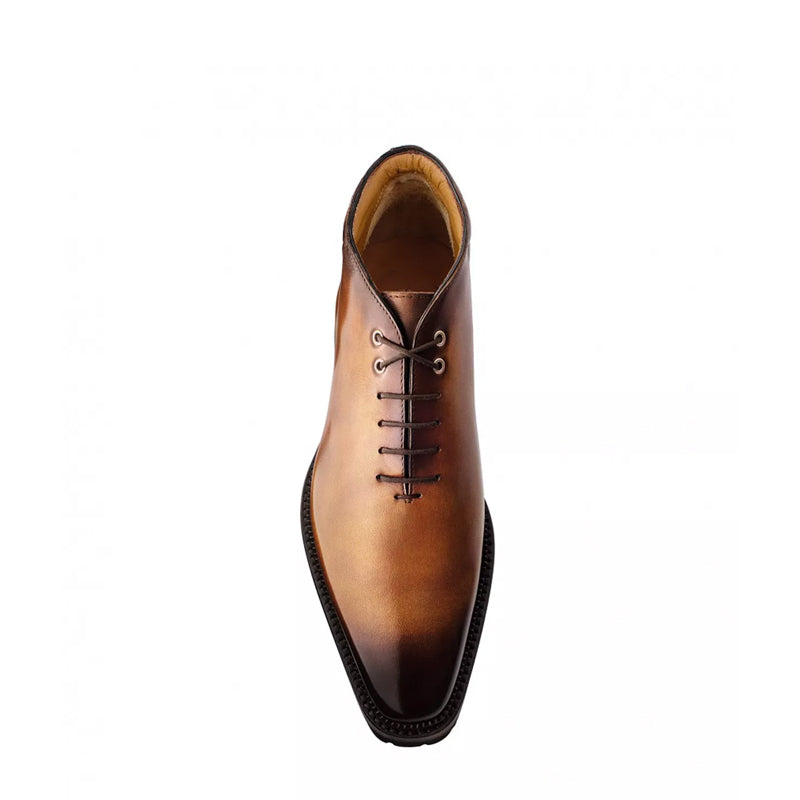 Patina Burgundy Wholecut Shiny Leather Derby Ankle Boots