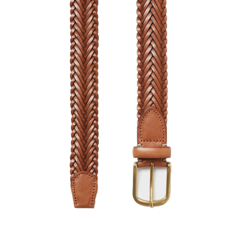 Leather Braided Belt With Gold Buckle