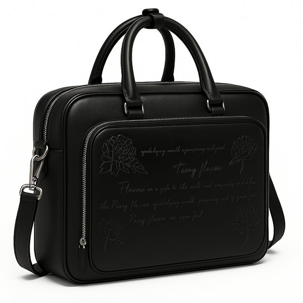 Italian Tan Men s Printed Leather Laptop Bag - Black