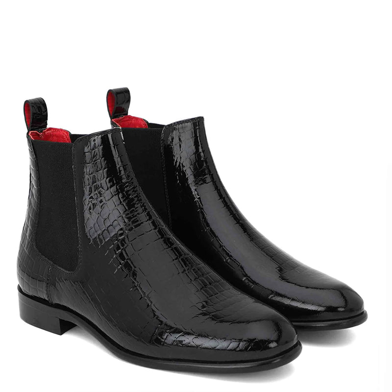 Croco Patent Shiny Leather Chelsea Boots