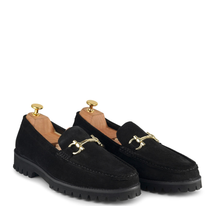 Suede Leather With Horse-bit Buckled Loafers