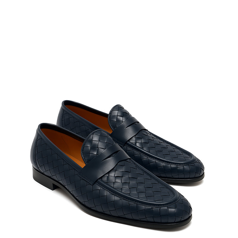 Black Woven Texture Leather Loafer for Men