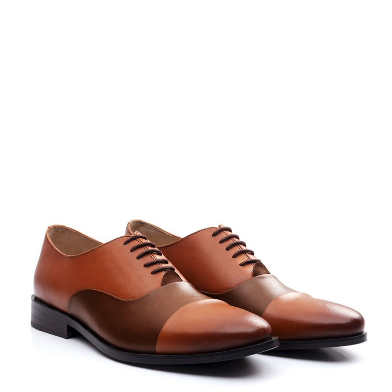 Premium Toe Cap Leather Oxford Shoe Brown and Tan For Men