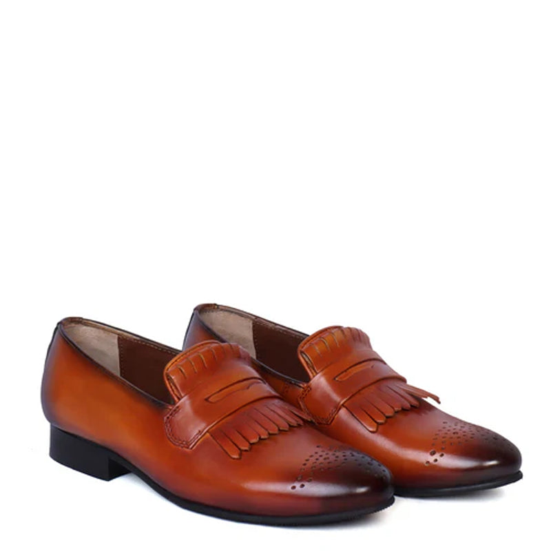 Patent Leather Slip-On Loafers With Fringes