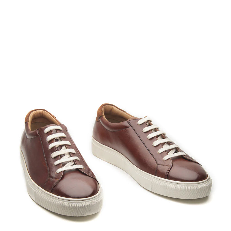 Cognac Leather Lace-Up Sneakers For Men