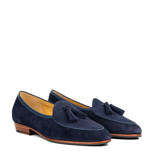 Classic Design Suede Leather Tassel Yellow Loafer - Blue