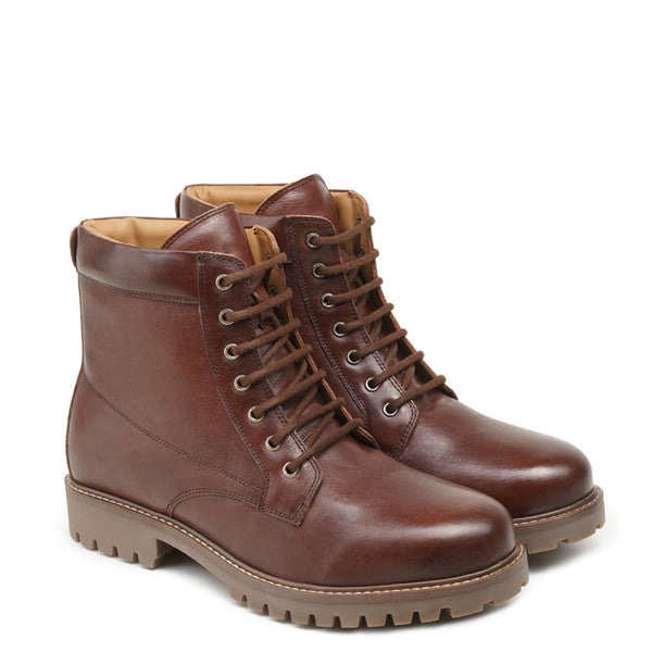 Classic Leather Lace Up Ankle Boot - Brown