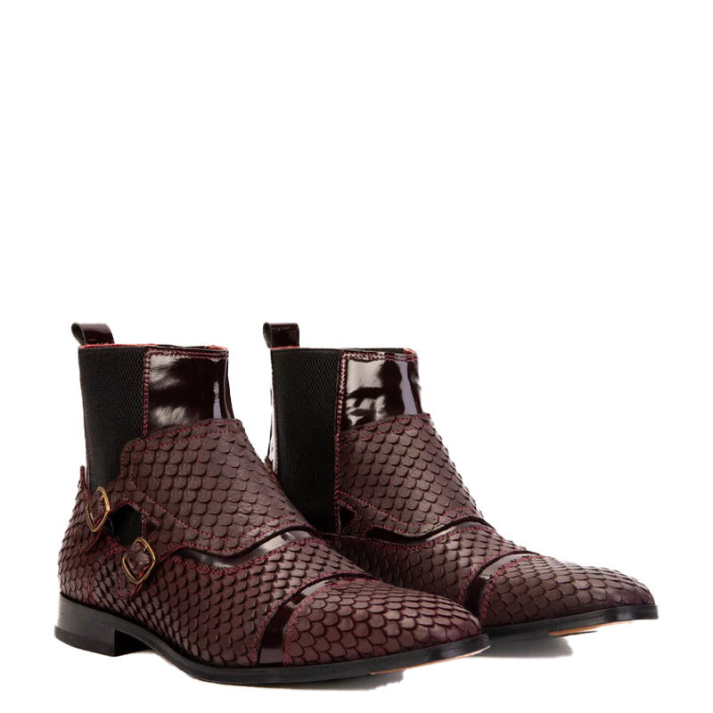 Croco Double Monk Strap Leather Chelsea Boots