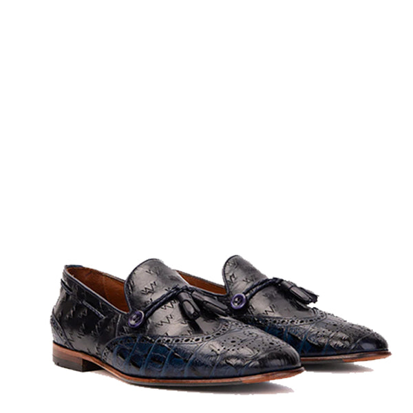 Leather Tassel Loafer Men Shoe - Blue