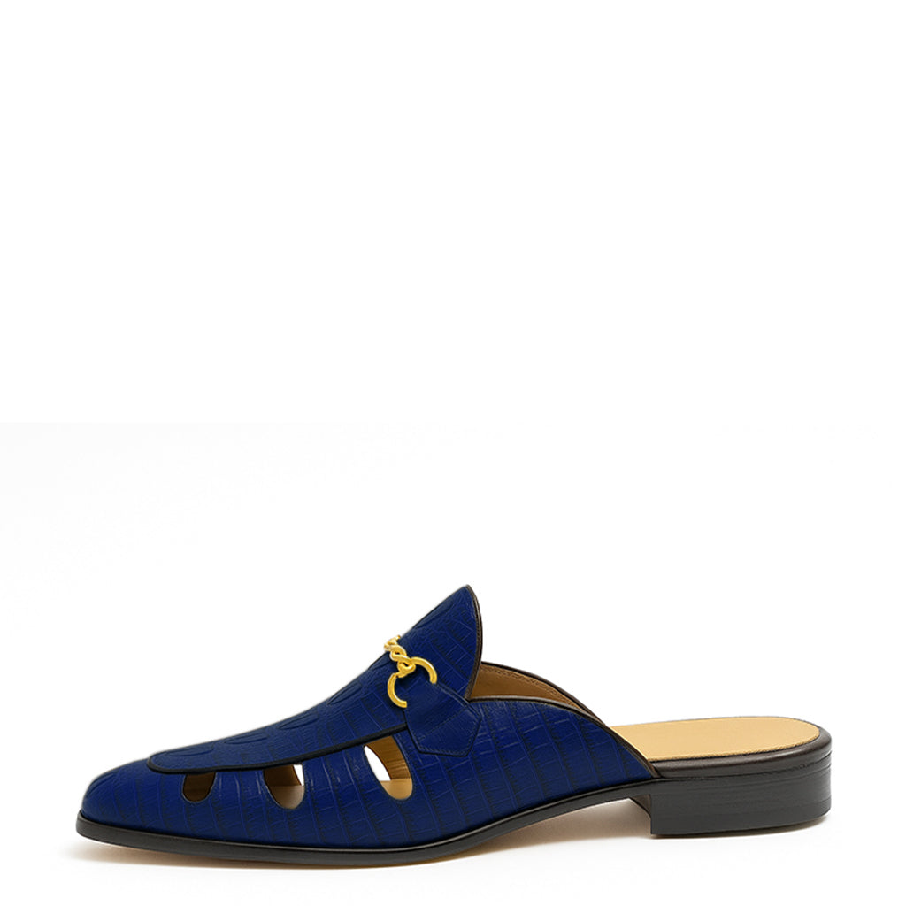 Embellished Textured Leather Mule Olive-Green