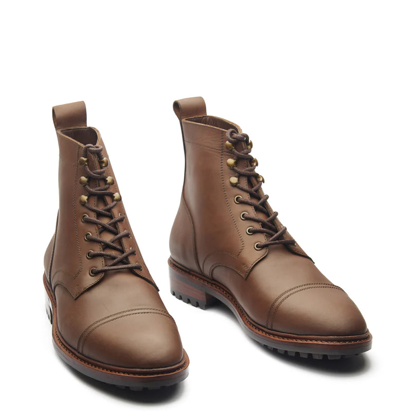 Premium Leather Lace Up Cap Toe Derby Boot Brown