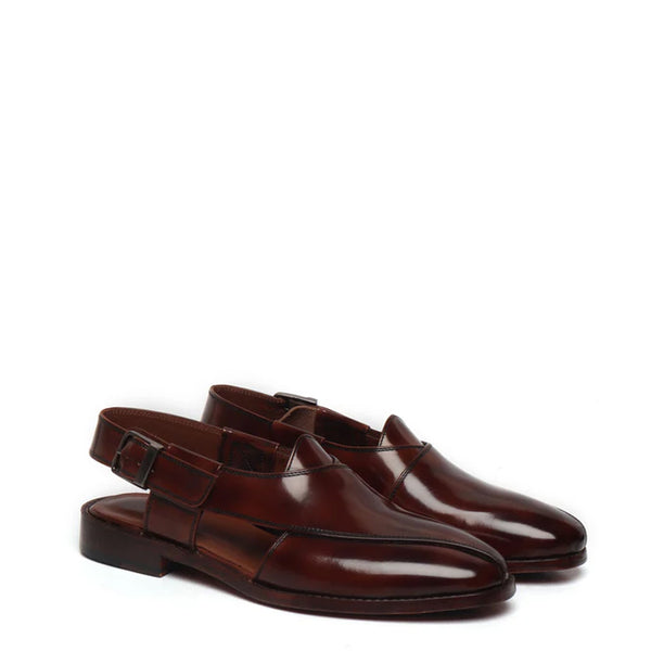 Leather Handmade Cross Strap Peshawari Sandal - Brown
