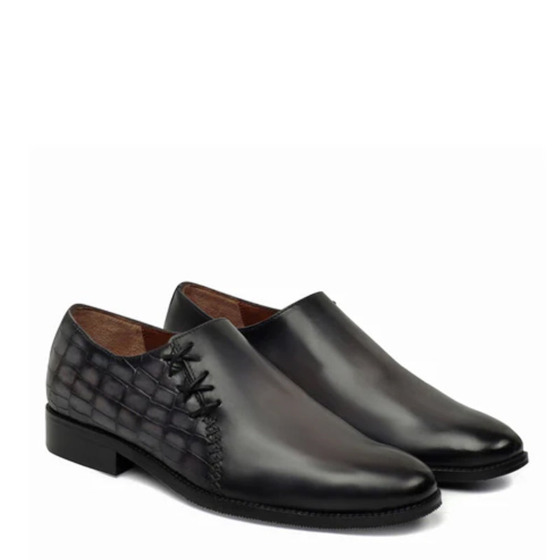 Leather Croco Lace-Up Oxford Shoes