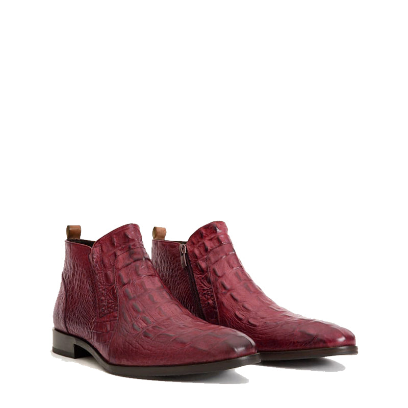 Wine Leather Side Zip Ankle Men Boot