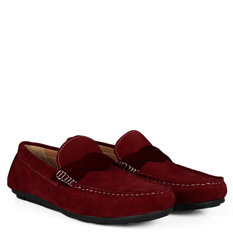 Penny Suede Cross Strap Leather Loafers