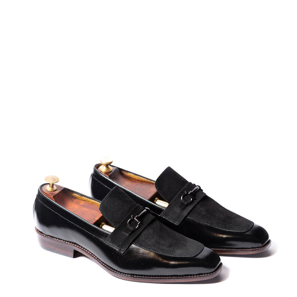 Men Suede Upper Horsebit Buckled Leather Loafer - Black