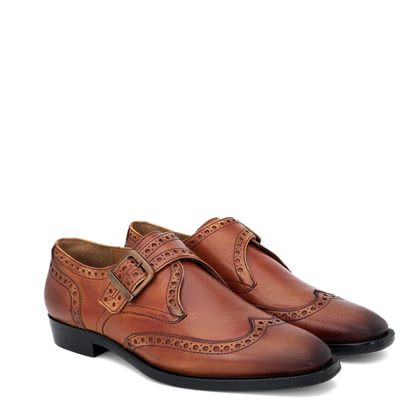 Leather Single Monk Strap Tan Shoe For Men - Tan