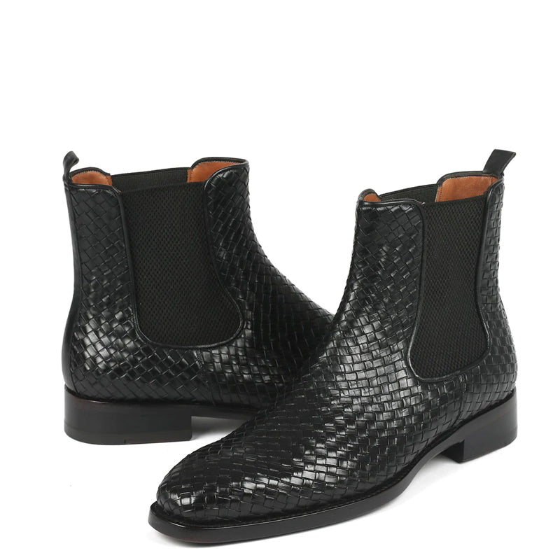 Woven Handmade Shiny Leather Chelsea Brown Boot