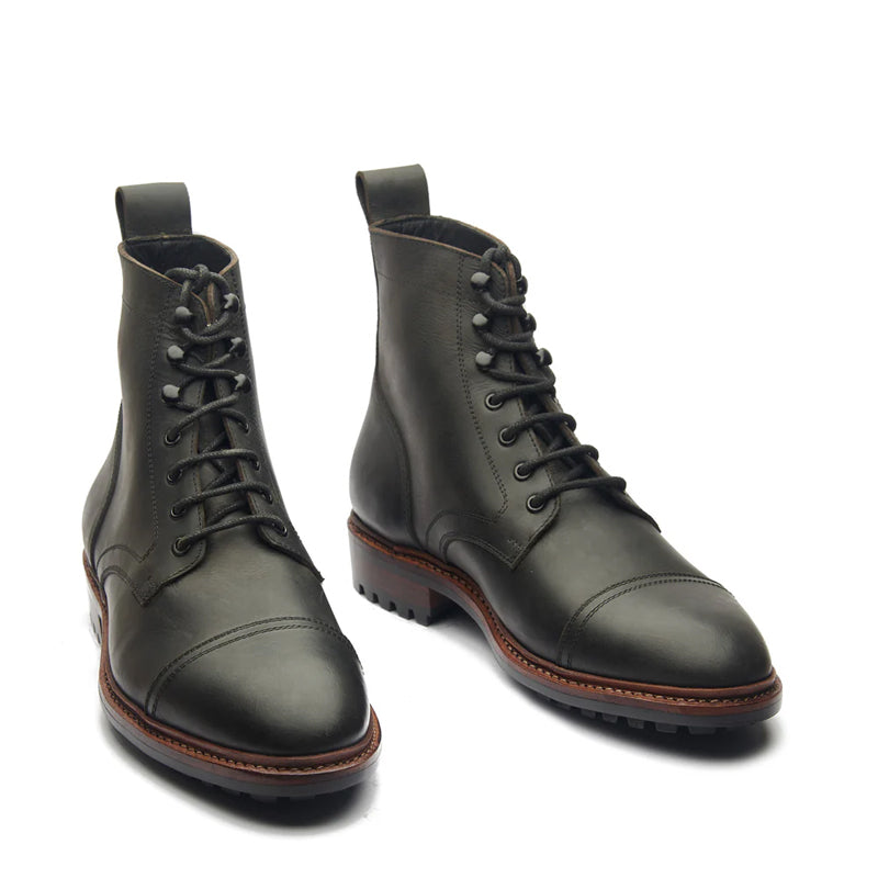 Premium Leather Lace-Up Cap-Toe Derby Boots