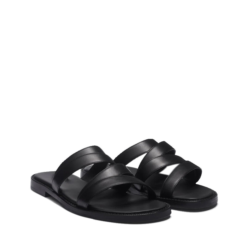 Leather Solid Double Strap Comfort Sandals